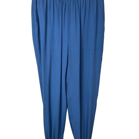 Theory Small 100% Silk Harem Jogger Pants Brilliant Blue Pockets Elastic Waist - Picture 9 of 16